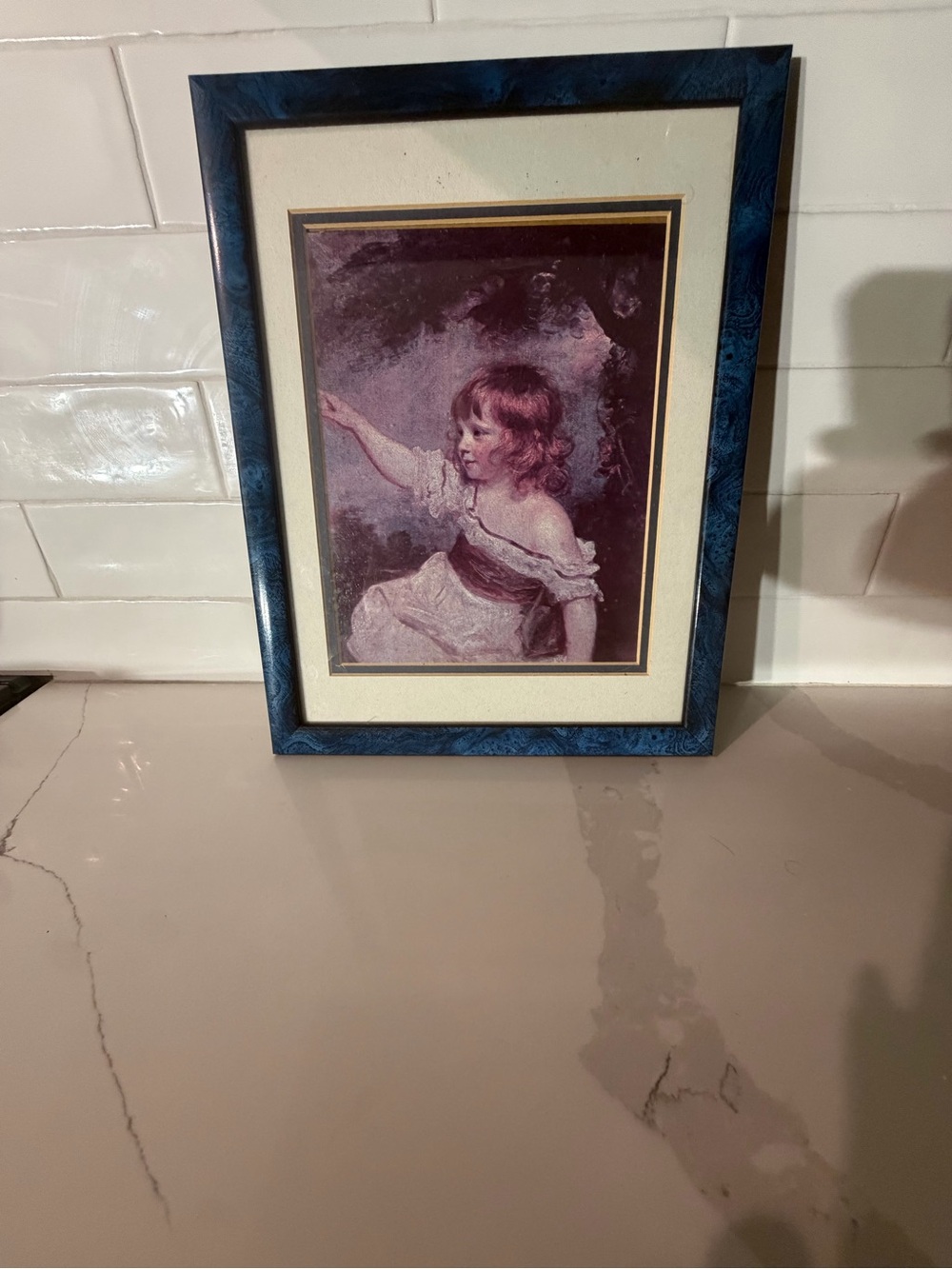 Classic Blue-Framed Home Art Print with Pink Tones
